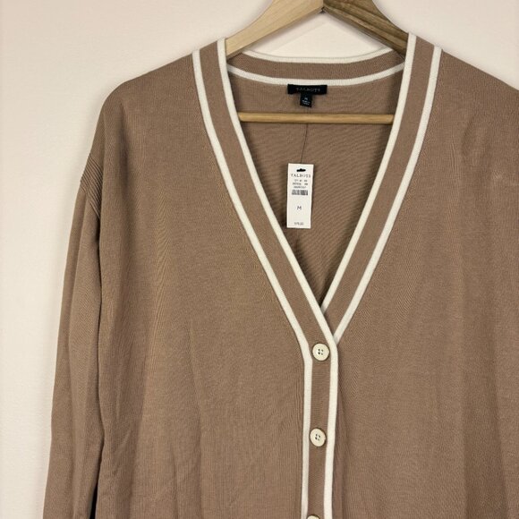 Talbots Tan White Preppy V-Neck Button Cardigan Old Money Cotton Blend - Picture 3 of 7